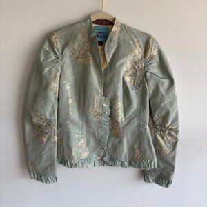 Palmer Jones Womens Jacket Hook & loop Embroidered Long Sleeve Blue Size Small